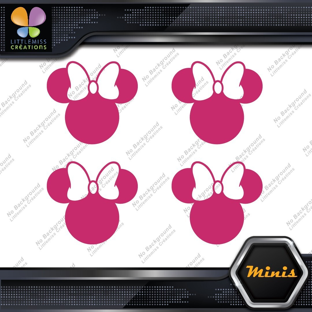 Compatible Minnie Mouse Head Bow Logo Pack Of 4 MINI SIZE Decals Stickers Vinyl 277127863707 Compatible Minnie Mouse Head Bow Logo Pack of 4 MINI SIZE Decals Stickers Vinyl - Image 1